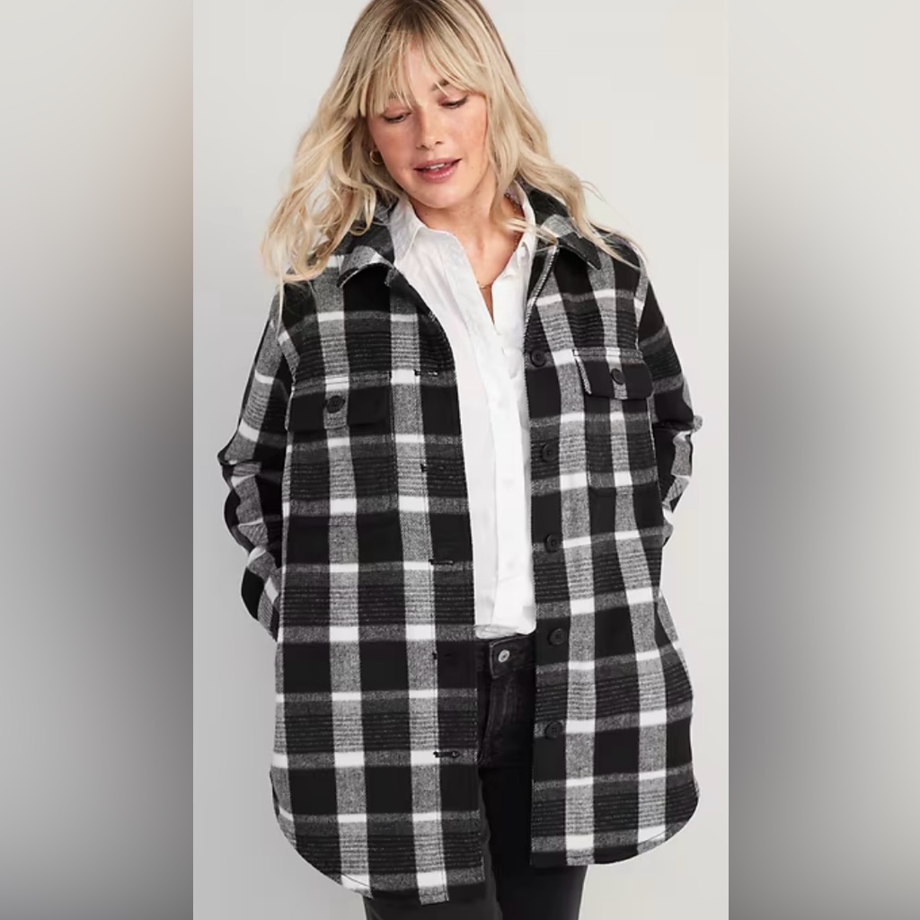 Old Navy Black Plaid Shacket Xs